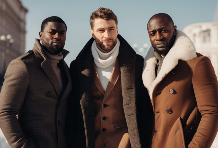 man wearing various winter jackets