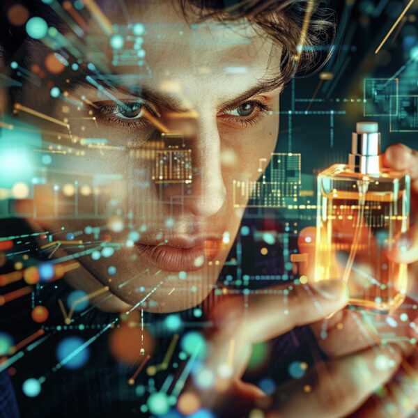 man holding ai perfume