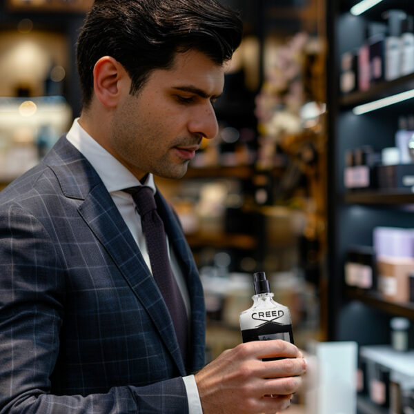 guy testing creed aventus cologne
