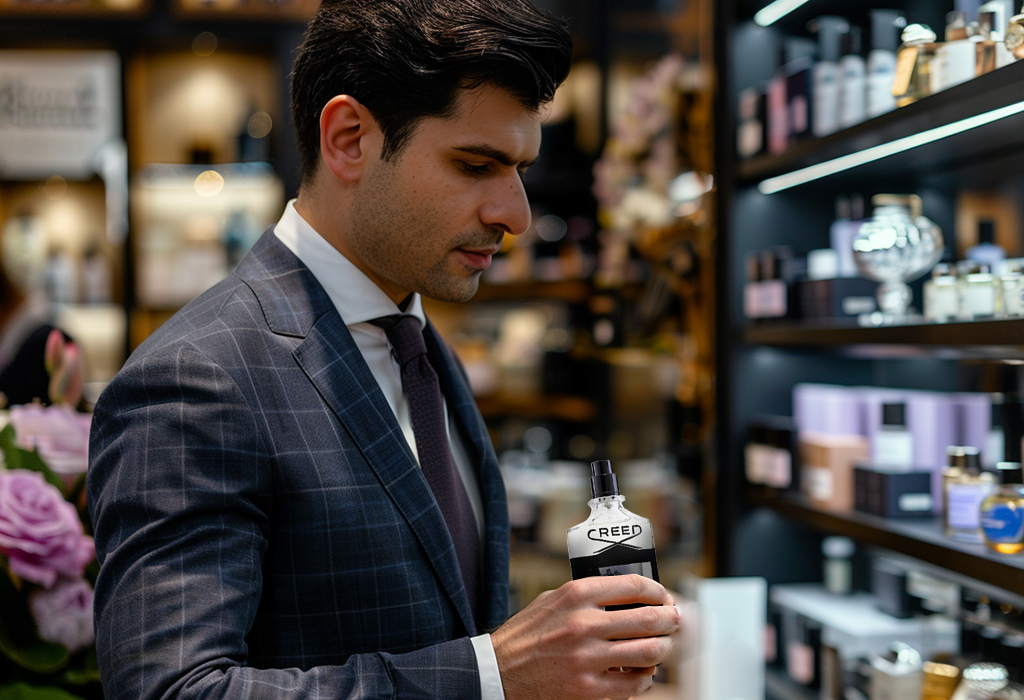 guy testing creed aventus cologne