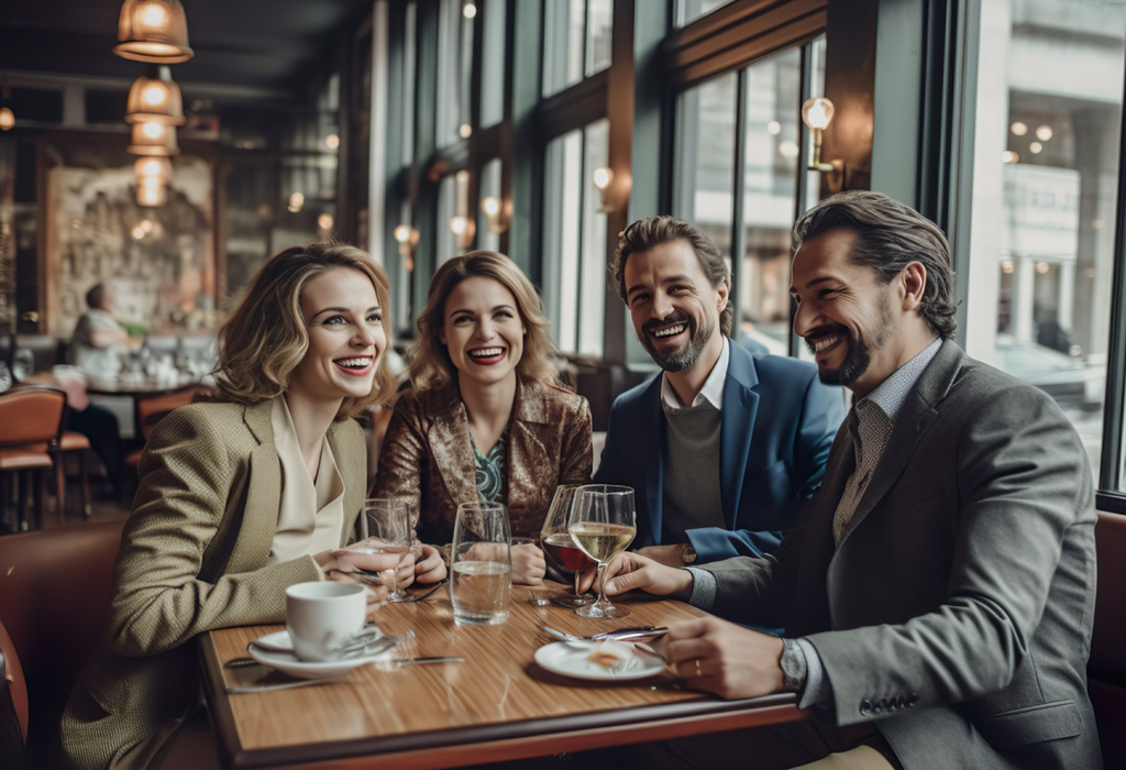 group of people happy at the restaurant 
