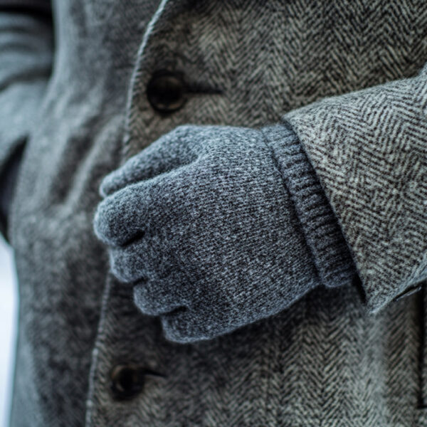 grey wool gloves with overcoat