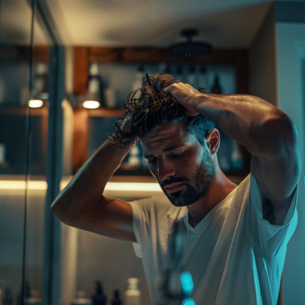 guy testing hair products