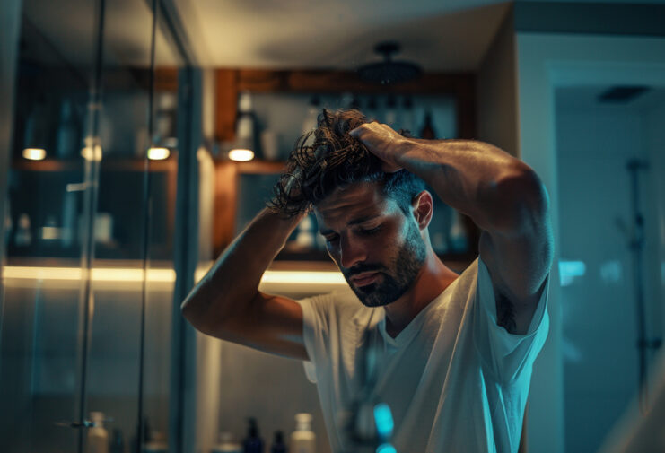 guy testing hair products