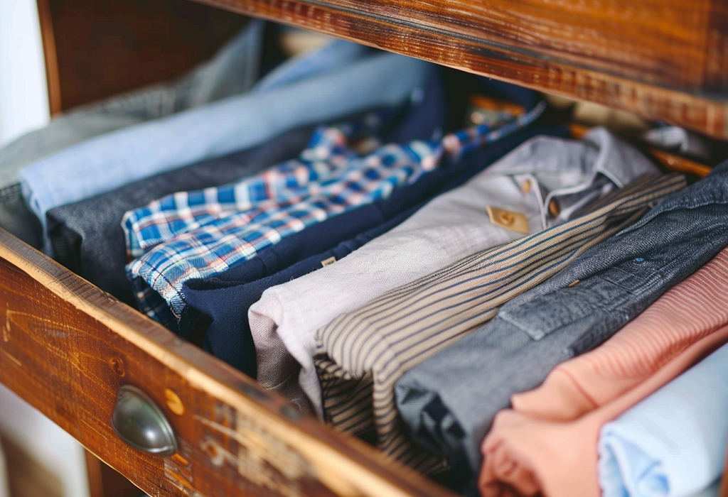 shirts stored with no hangers in a box