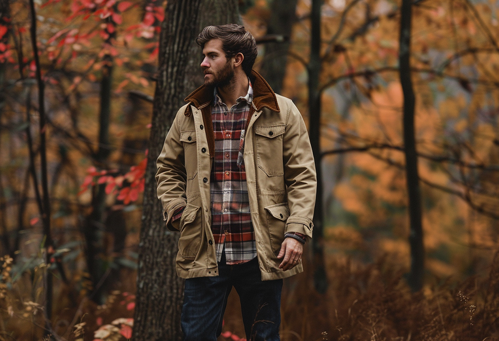 man wearing a classic khaki barn coat