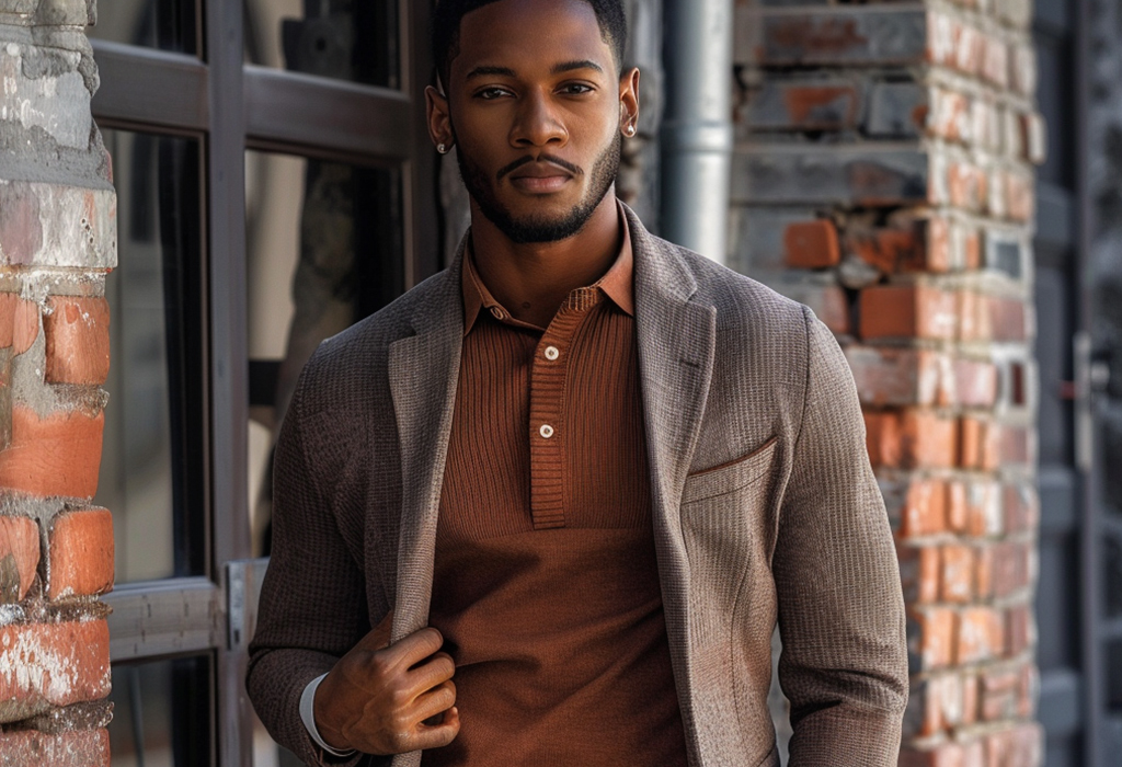 man wearing knit shirt with sports jacket