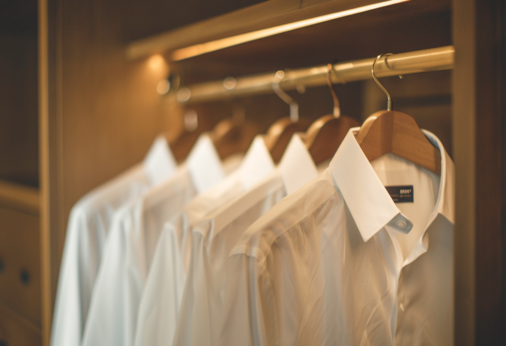 white dress shirts on hangers