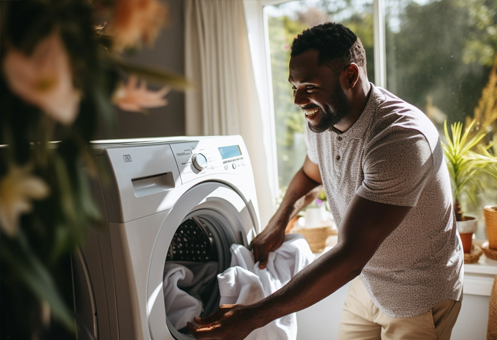 7-Tips-For-Washing-Menswear man loading laundry into washing machine