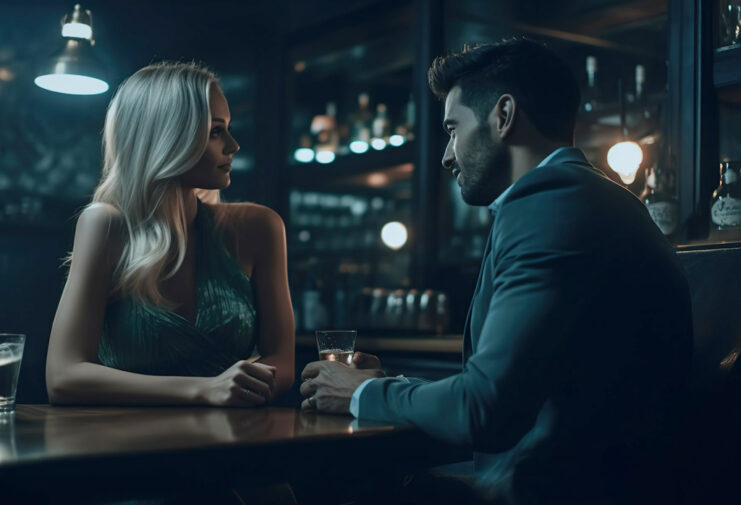 man and woman drinking in bar