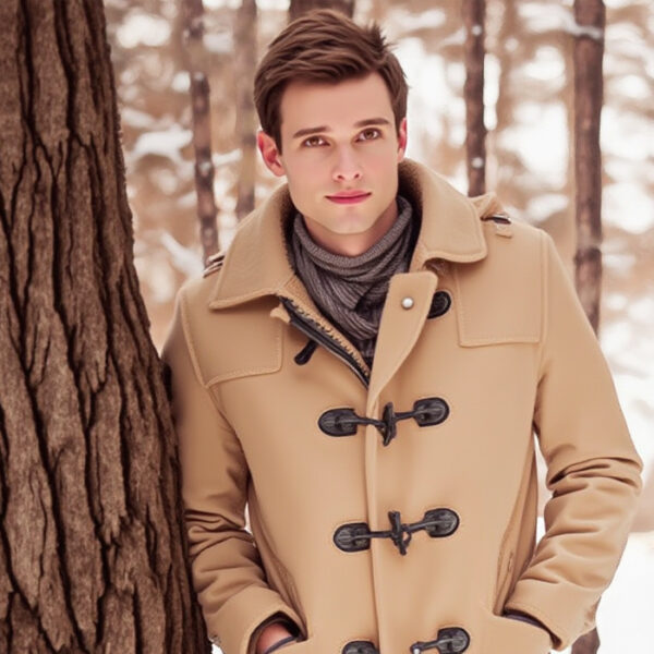 young man wearing duffle coat