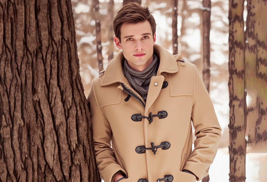 young man wearing duffle coat