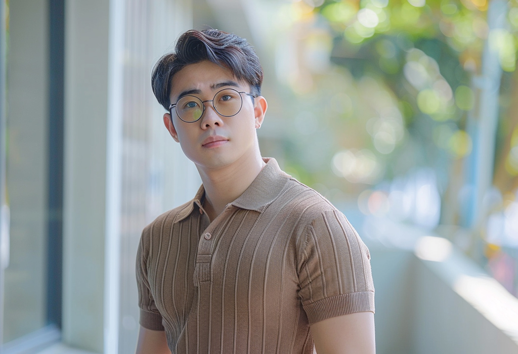 man wearing knit polo shirt