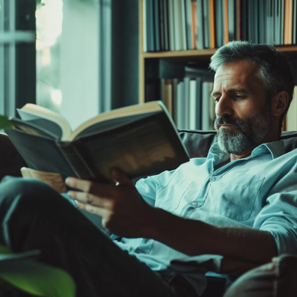 man reading book