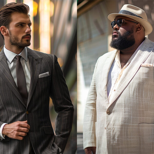 2 men in structured and unstructured suits