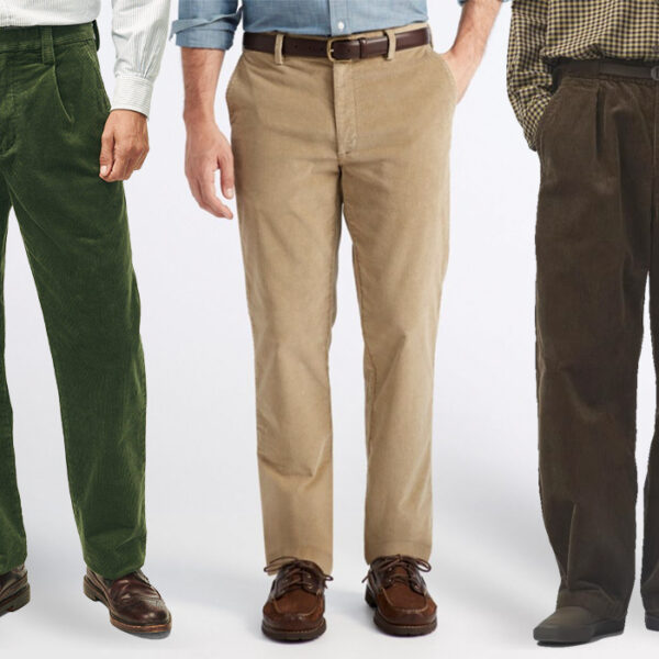 three men wearing different corduroy pants