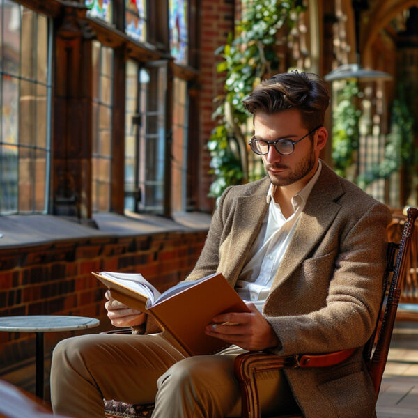 man reading book